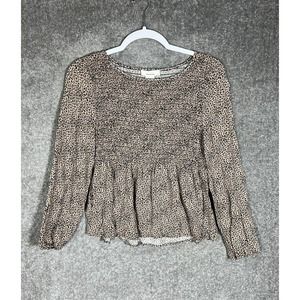 Urban Romantics Animal Print Smocked Peasant BOHO Top Womens‎ Size Medium Rayon